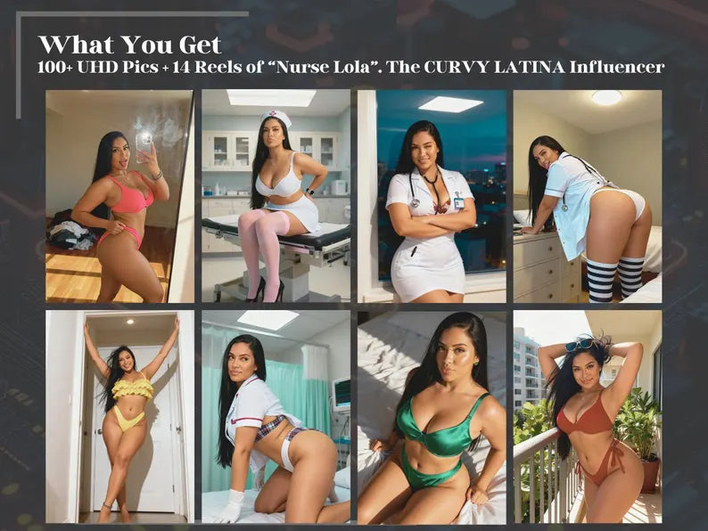 Ultra Realistic Curvy Latina Ai Influencer Model "Nurse Lola" 100+ HD Pics + 14 Reels Set | Perfect ai influencer | Instant Download