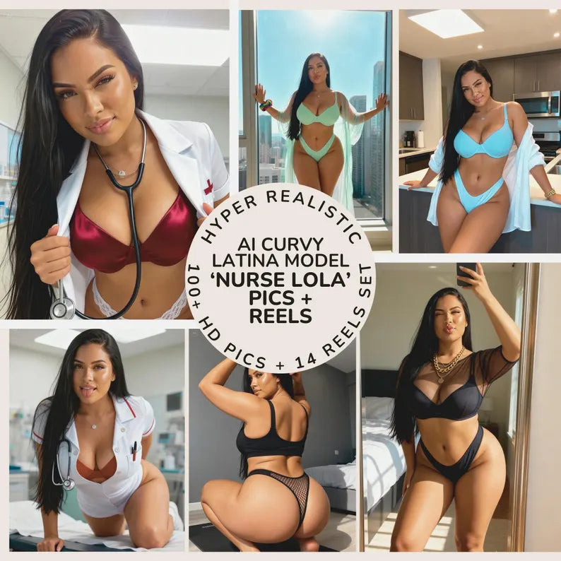 Ultra Realistic Curvy Latina Ai Influencer Model "Nurse Lola" 100+ HD Pics + 14 Reels Set | Perfect ai influencer | Instant Download