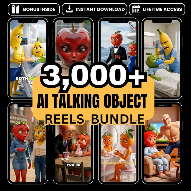 3000+ AI Talking Object Reels Bundle: Viral Faceless Content (PLR MRR)