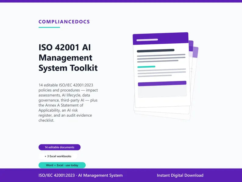 ISO 42001 Toolkit, Editable AI Management System Policies, Statement of Applicability & AI Risk Register, Instant Download